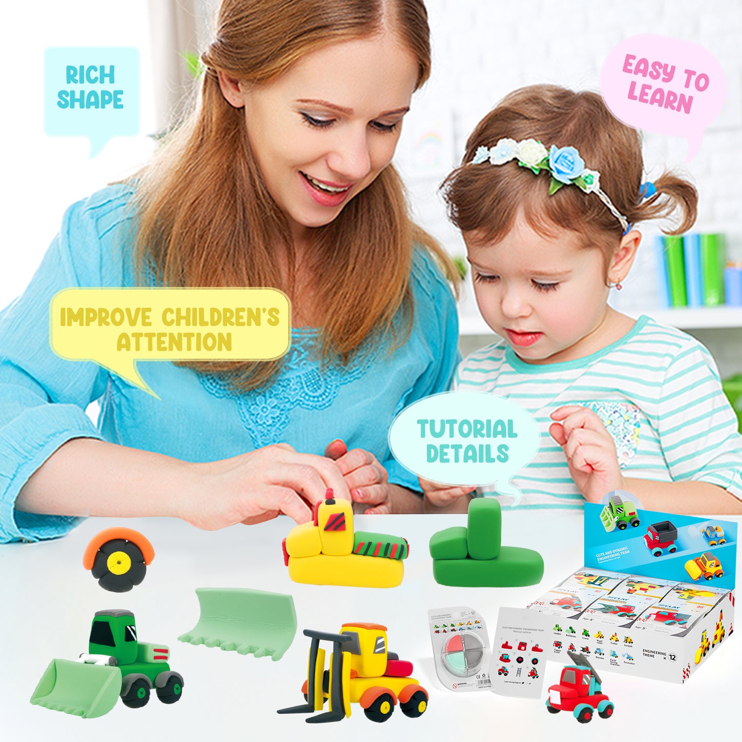 Loufor Air Dry Clay Kit for Kids-Cute Engineering Team