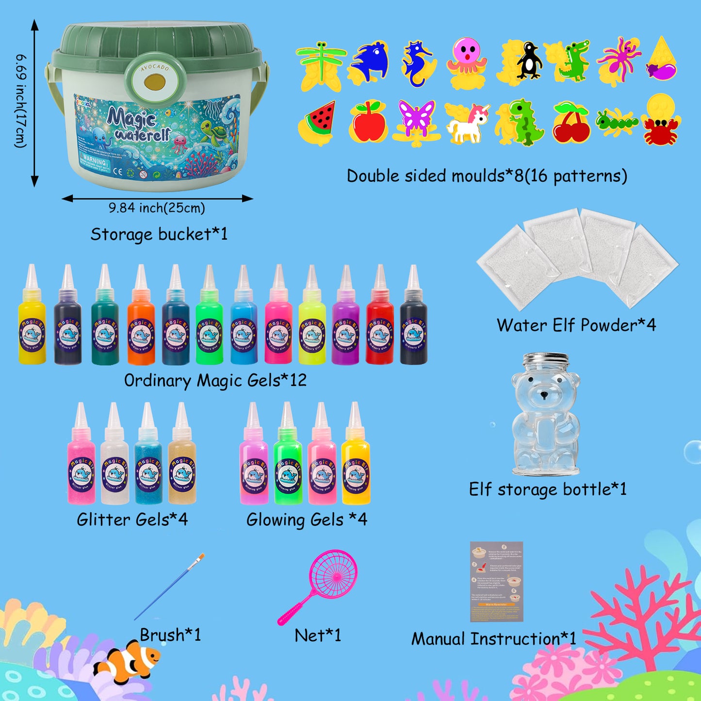 Magic Water Elf Creation Kit for Kids-Avocado Bucket