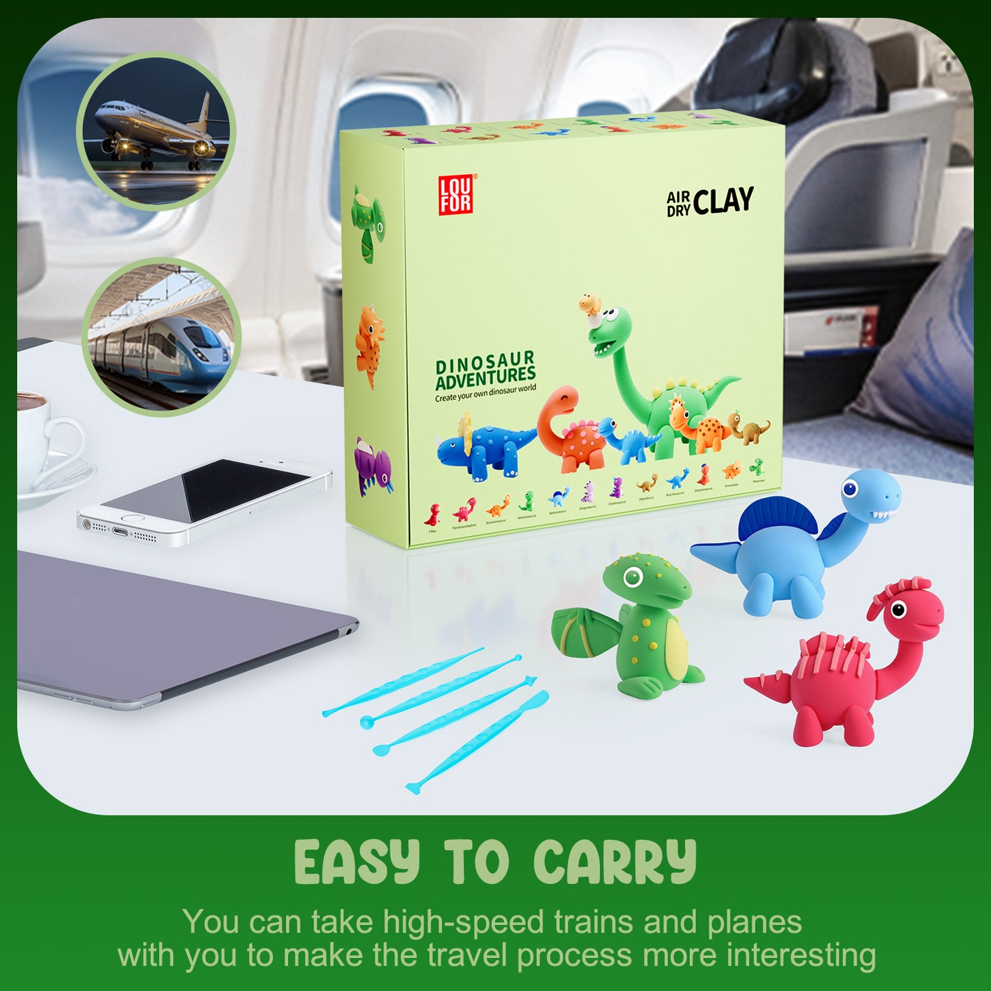 Loufor Air Dry Clay Kit for Kids-Dinosaur Adventures