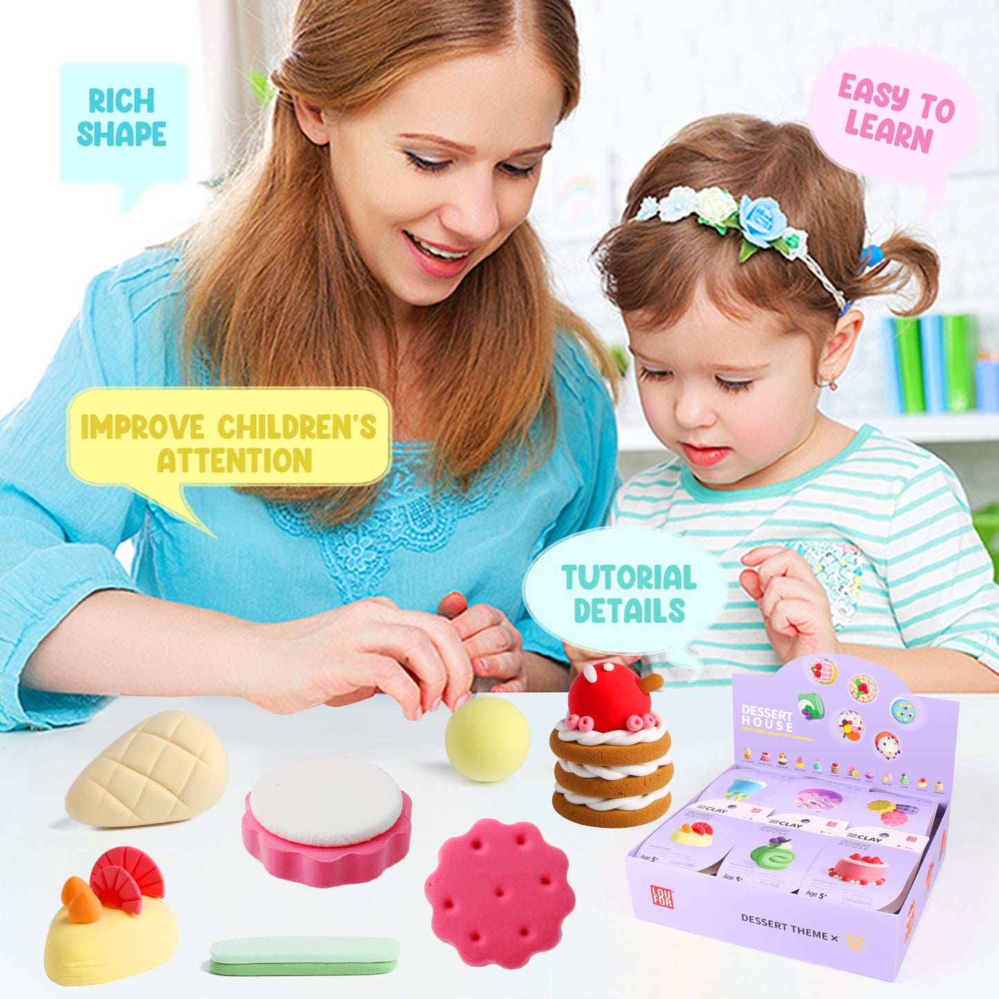 Loufor Air Dry Clay Kit for Kids-Dessert House